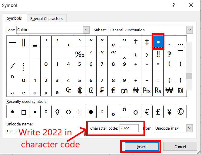 Symbols Dialogue Box