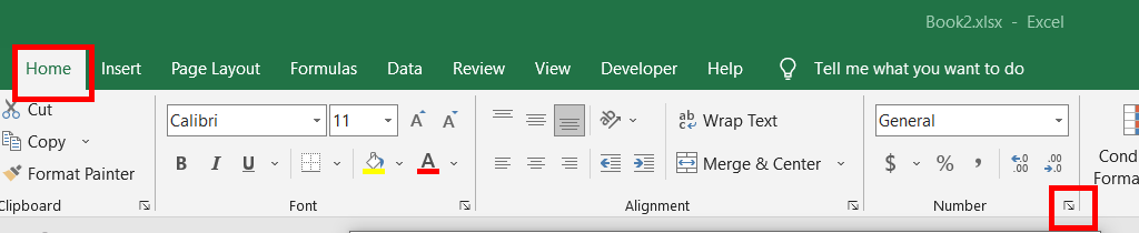 Click on format Cells dialogue box