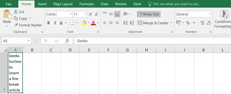 New Line in Excel Cell