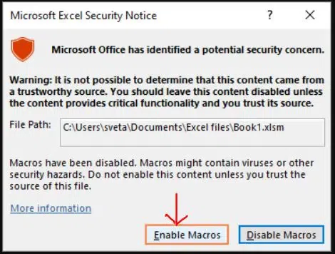 Enable Macros in Excel