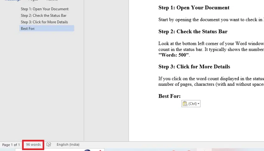 Word Count in Microsoft Word