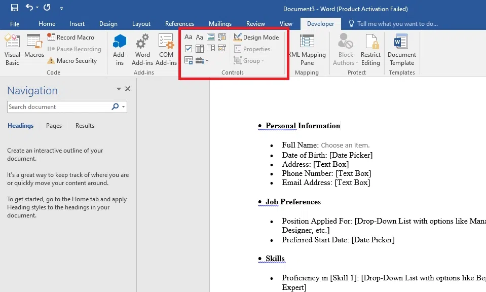 How to create a Fillable Form in Word