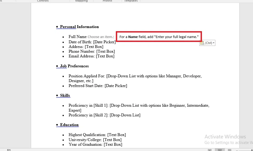 How to create a Fillable Form in Word