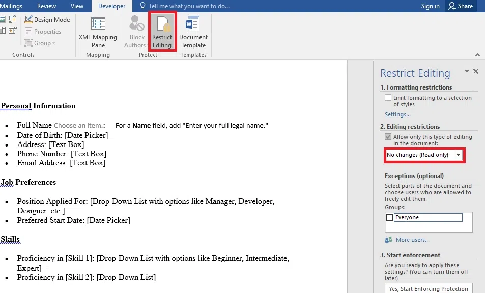 How to create a Fillable Form in Word-