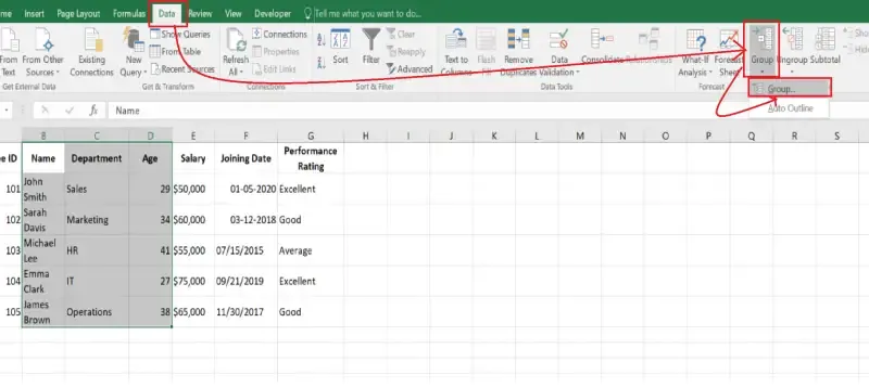 How to Group Columns in Excel