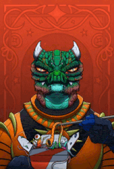 a cartoon drawing of a monster holding a spoon