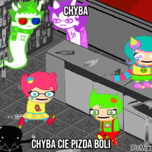 a picture of cartoon characters with the words chyba cie pizda boli