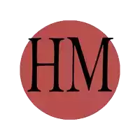 a red circle with the letter hm in the center