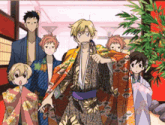 a group of anime characters in kimonos are standing in a room