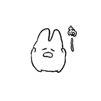 a black and white drawing of a rabbit with a sad face and a hand .