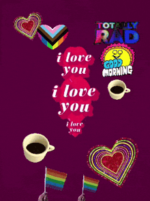 a purple background with hearts and the words i love you