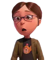 a cartoon girl wearing glasses and a fish shirt has a surprised look on her face