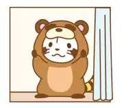 a cartoon drawing of a raccoon holding a teddy bear in front of a window