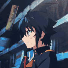 a couple of anime characters standing next to each other with one holding a fan