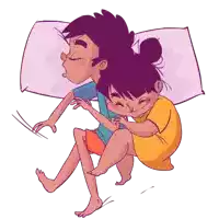 a cartoon of a man and a woman laying on a pillow