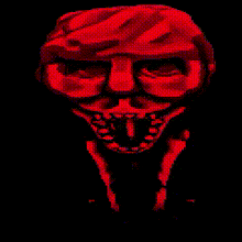 a pixel art of a skeleton with a huge mouth and teeth