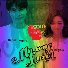 a man and a woman are standing next to each other in front of a sign that says ' bapak negara '