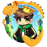 a cartoon of a boy wearing a crown standing next to a dinosaur