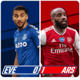 two soccer players one from everton and one from arsenal are shown