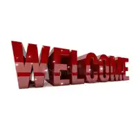 a 3d rendering of the word welcome in red letters