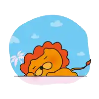 a cartoon of a lion laying down with a palm tree behind it