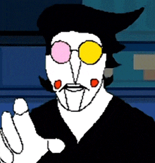 a cartoon drawing of a man wearing sunglasses and a mustache .