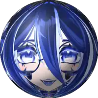 a drawing of a girl with blue hair and white stripes