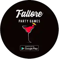 a logo for fallore party games shows a martini in a glass