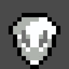 a pixel art of a skull with a gray background .