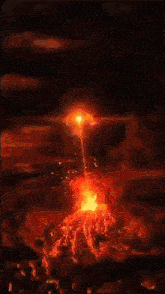 a painting of a volcano erupting with a circle of fire in the background