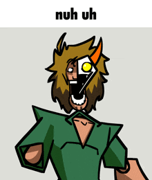 a cartoon drawing of a man with the word nuh uh above him