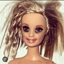 a barbie doll with a lot of hair and black eyes