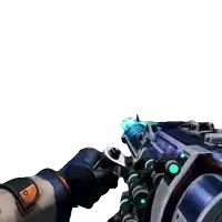 a person is holding a gun with a green light coming out of the barrel