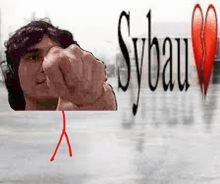 a picture of a fist pointing at the word sybau
