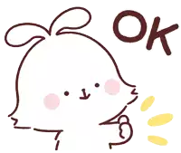 a drawing of a rabbit with the word ok on it