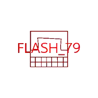 a pixel art drawing of the word flash79 in red