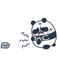 a cartoon panda bear is standing next to a clock with the hands on it