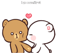 a cartoon of two teddy bears holding hands with the words bye nova ily < 3 below them