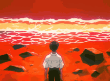 a man in a white shirt is standing in front of a red background