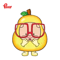 a cartoon drawing of a pig dressed as a pear with glasses