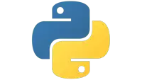 a blue and yellow python logo is shown on a white background