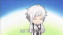 a cartoon character with white hair and a tie says as if bruh !