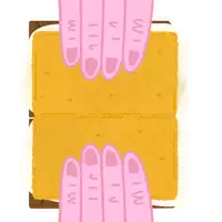 a happy s'mores day poster with a s'mores sandwich being cut in half