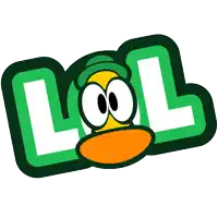 a cartoon duck with a green hat and the word lol