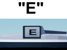 a block with the letter e on it and the word " e " above it