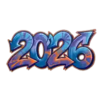a graffiti drawing of the year 2026 in blue and orange