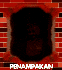 a brick wall with a picture of a ghost and the words penampakan on it