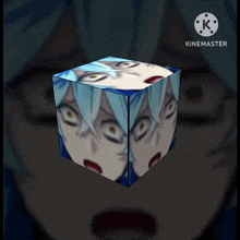 a close up of a person 's face with the letter k in the middle