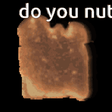 a piece of toasted bread with the words do you nut above it