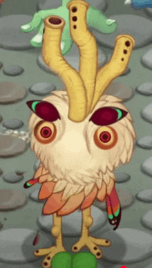 a cartoon owl with a slingshot in its mouth